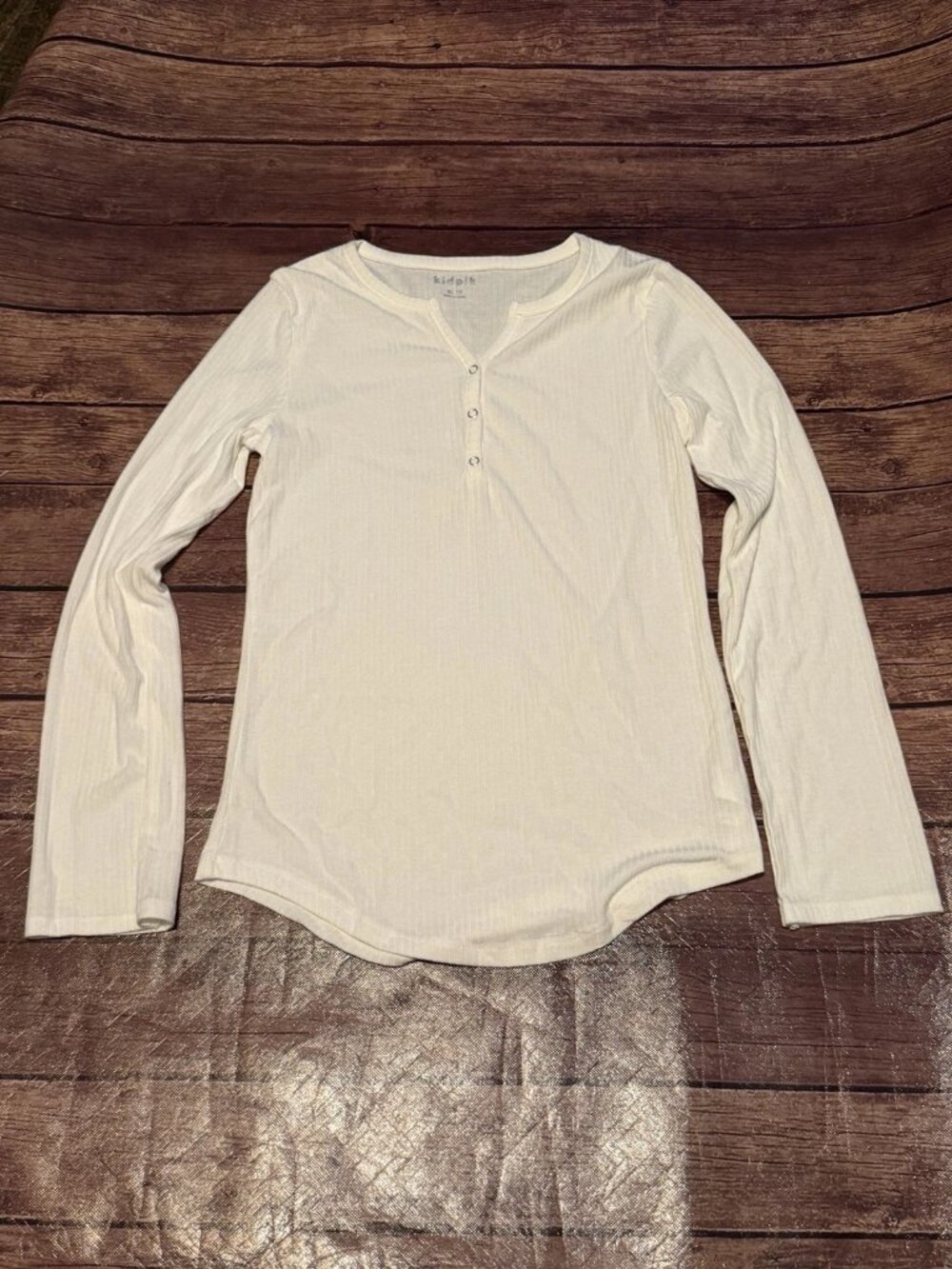 Girl’s Kidpik White Ribbed Long Sleeve Henley Shirt XL 14